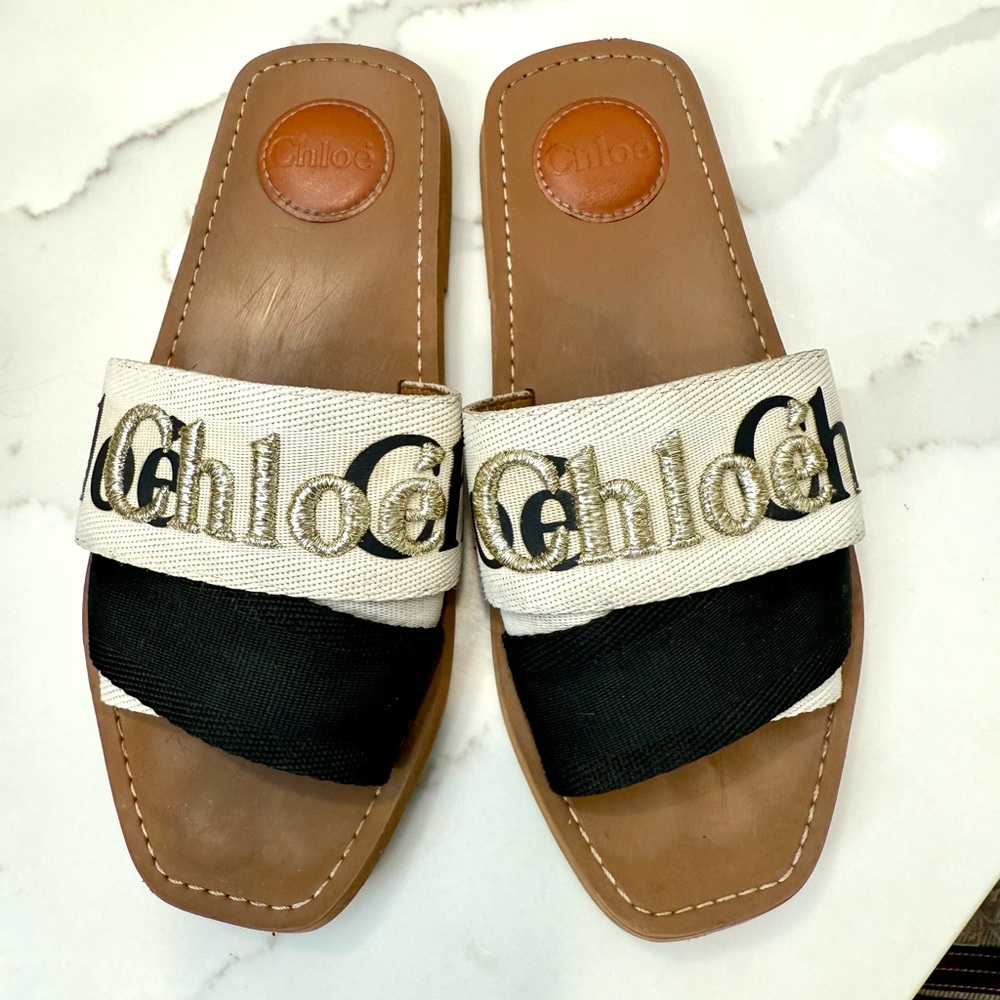 Chloe Black and Cream Slide Sandals